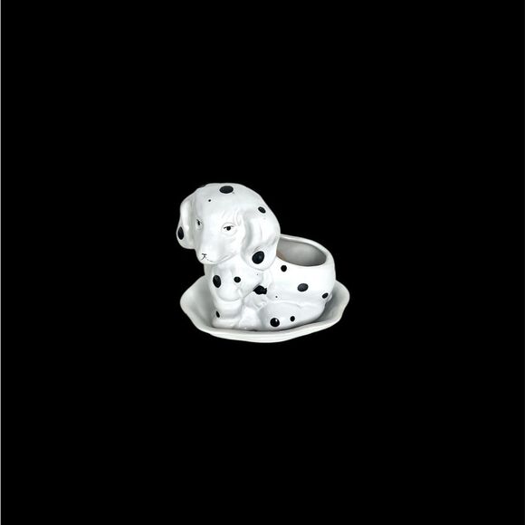 Vintage Ceramic Dalmatian Dog Puppy Planter, White with Black Spots Plant Pot - Picture 2 of 7